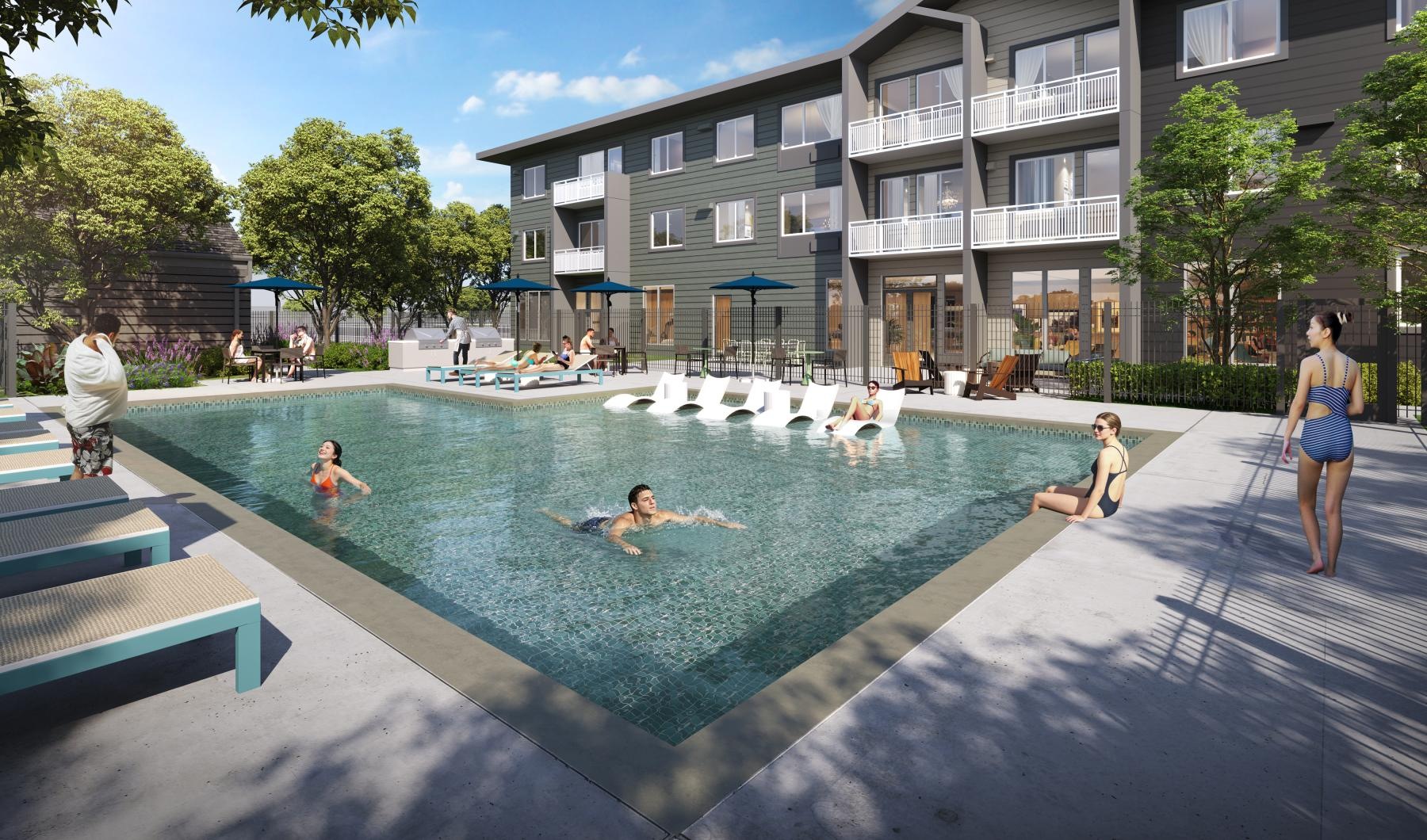 a group of people in a swimming pool