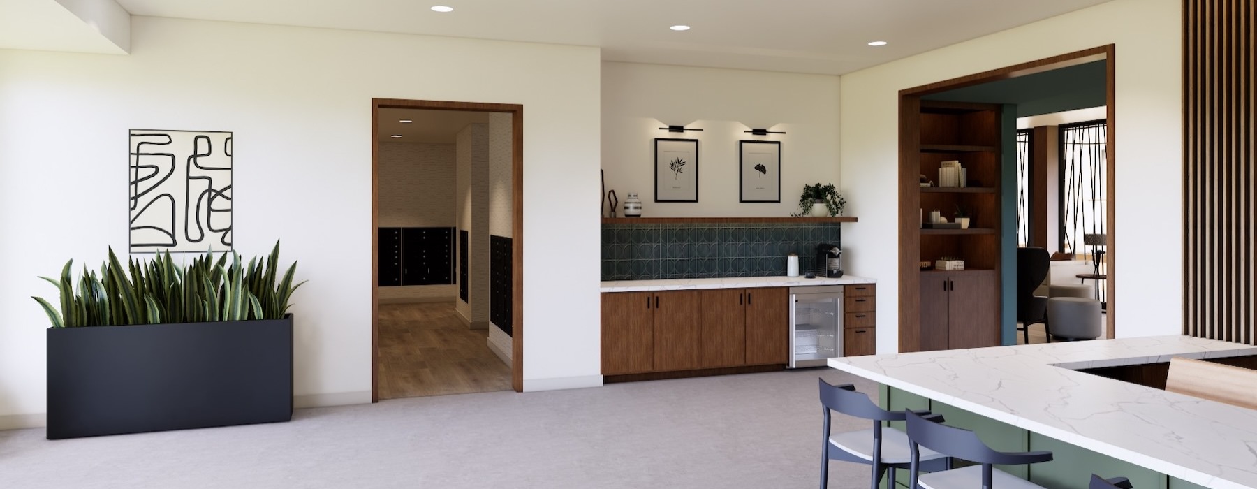 a room with a table and chairs