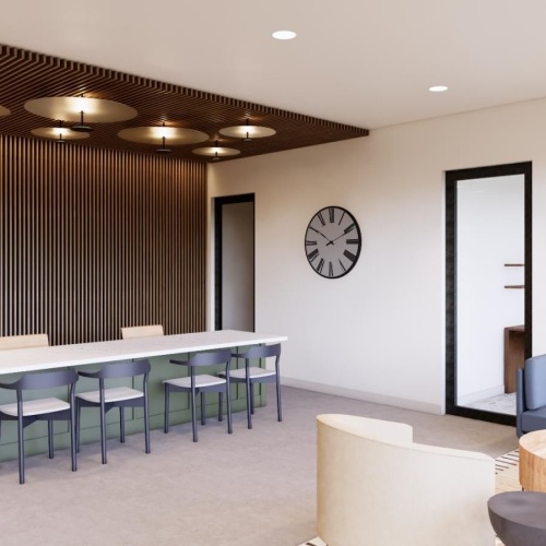 a room with tables, chairs and a couch